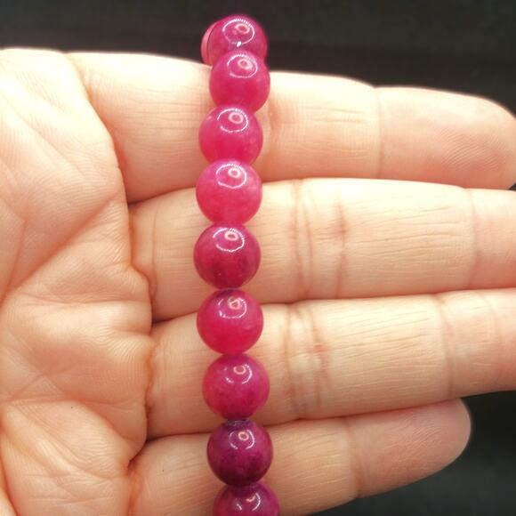 Pink Jade Gemstone Bracelet 8mm Artisan Made Stretch Beaded Colorful Vibrant New - Picture 4 of 11